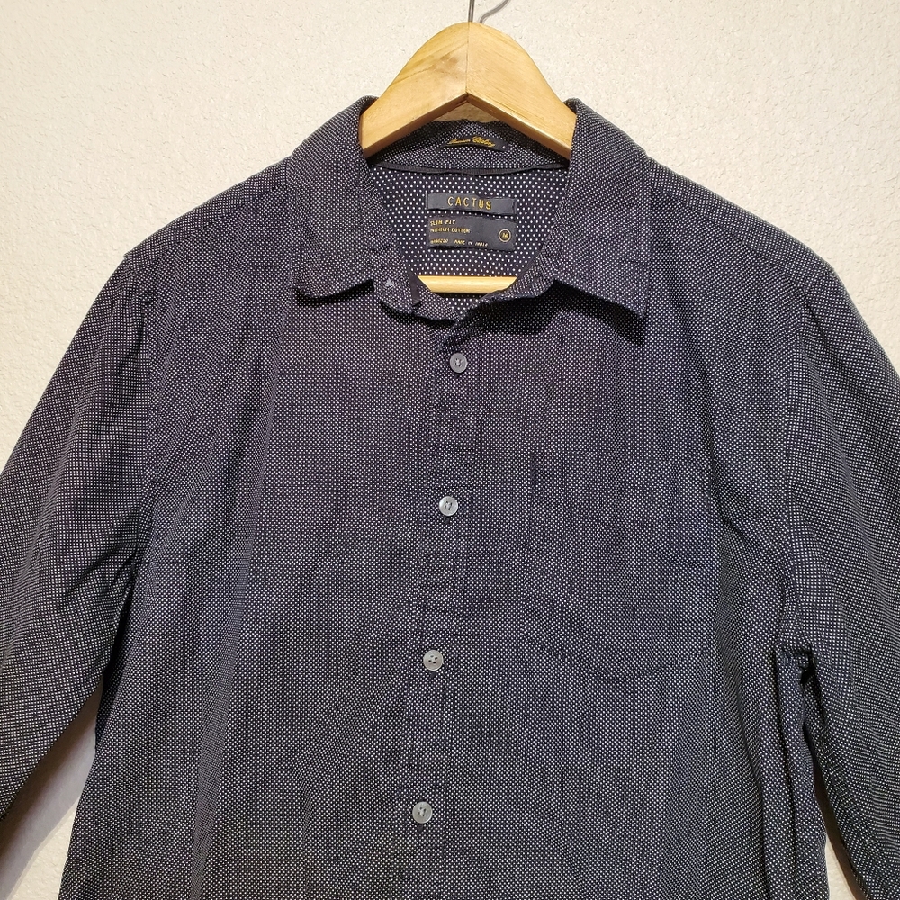 Cactus Slim Fit Micro Dot Print Long sleeve Button Down Shirt - Picture 3 of 9